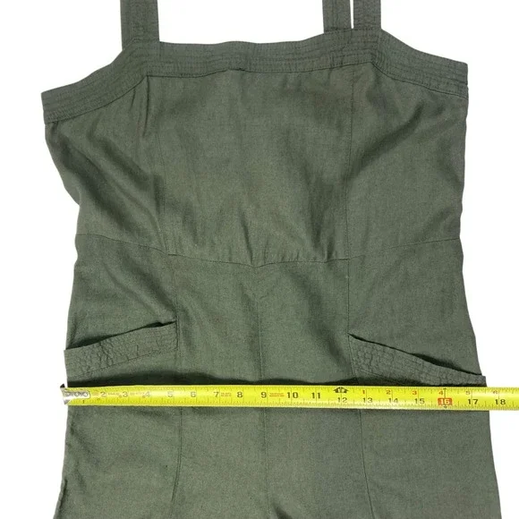 Nicole Miller Sleeveless Utility Wide Leg Linen Jumpsuit Women 2 Green Oversized - Picture 9 of 14